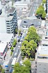 Tilt-shift bird's eye view of Tokyo cityscape, Tokyo, Japan