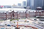 Tilt-shift bird's eye view of Tokyo Station, Tokyo, Japan