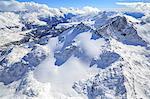 Aerial view of Peak Ferra covered with snow, Spluga Valley, Chiavenna, Valtellina, Lombardy, Italy, Europe