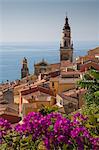 View of medieval Menton and Basilique Saint Michel, Alpes-Maritimes, Cote d'Azur, Provence, French Riviera, France, Mediterranean, Europe