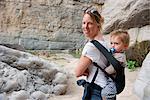 Woman hiking with young son at Big Bend National Park, Texas, USA