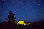 Illuminated tent at night