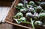 Organic artichokes being sold in a farm shop.