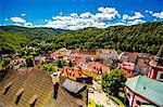 View from atop Loket Castle in the village of Loket in Karlovy Vary, Bohemia, Czech Republic, Europe