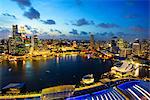 The towers of the Central Business District and Marina Bay at dusk, Singapore, Southeast Asia, Asia