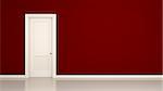 3D render of a red wall and a door in an empty flat with space for your content