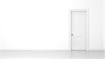 3D render of a white wall and a door in an empty flat with space for your content