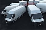 3D Rendering white trucks parked next to each other