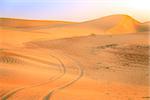 Tire tracks in a desert near Dunai, UAE