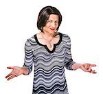Happy Hispanic transgender woman with hands outstretched on white background