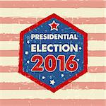 USA presidential election 2016 in hexagon frame with stars, drawn banner