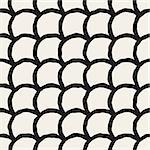 Vector Seamless Black And White Hand Drawn Rounded Lines Oriental Pattern. Abstract Freehand Background Design