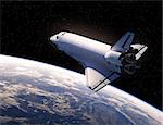 Space Shuttle In Space. Realistic 3D Illustration.