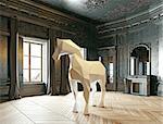 low-poly style horse in the luxury interior. 3d rendering concept