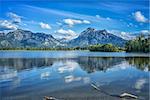 An image of a view to Neuschwanstein at Forggensee lake