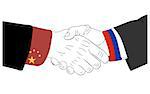 Handshake of the russian and chinese hands