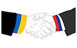 Handshake of the russian and ukrainian hands