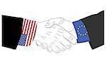 Handshake of the european and american hands