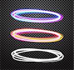 Round light trails vector special effects set with transparency isolated on plaid background. Colorful glowing blue-violet and orange-red rings design elements for decoration