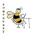 Funny office bee, sketch for your design. Vector illustration