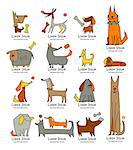 Funny dogs collection, sketch for your design. Vector illustration