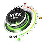 3D illustration of a risk level knob over white background. Concept of investment strategy.