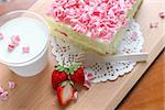 Pink Strawberry Cake with Milk and fresh Strawberry