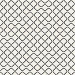 Vector Seamless Black and White Round Line Grid Irregular Pattern. Abstract Geometric Background Design