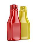 Ketchup and mustard bottles on white background