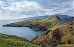 Beautiful landscape of mountains and hills in the east of Madeira island. Winter season an Madeira, Portugal.