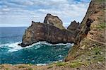 Madeira rocks of the eastern tail of the island. Atlantic ocean, Portugal.