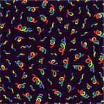 Vector Seamless Multicolor Rainbow Memphis Style Festive Confetti Lines Jumble Pattern