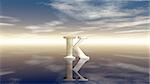 metal uppercase letter k under cloudy sky - 3d rendering