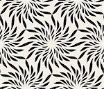 Vector Seamless Black and White Floral Shape Twirl Pattern. Abstract Geometric Background Design