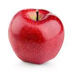 Single fresh red apple with stem isolated on white background with clipping path