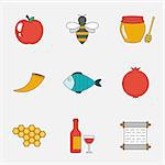 Rosh Hashanah, Shana Tova flat line icons set