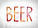 The word "Beer" written in watercolor washes over a white paper background concept and theme.