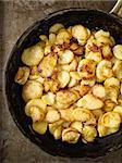 close up of rustic golden german pan fried potato bratkartofflen