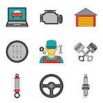 Auto service flat line icons vol 2. Car repair service icons