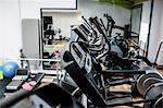 View of empty gym equipment in fitness studio