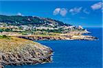 Coastal view of the modern and medieval town of Castro in Puglia, Italy