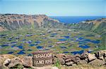 Mirador or viewpoint of Volcan Rano Kau crater lake on Easter Island, Chile, Pacific, South America