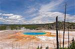 Grand Prismatic Spring and Excelsior Pool behind, Midway Geyser Basin, Yellowstone National Park, UNESCO World Heritage Site, Wyoming, United States of America, North America