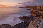 Sunset and incoming tide taken with a slow shutter speed, Mellon Charles, Wester Ross, Scotland, United Kingdom, Europe
