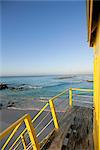 Yellow lifeguard tower and coast, Barbados, West Indies, Caribbean, Central America