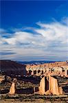 Late afternoon light on the sandstone pinnacles of Cathedral Valley in Capitol Reef National Park, Utah, United States of America, North America