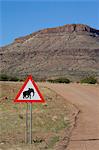 Caution road sign, Elephants crossing, Namibia, Africa