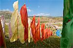Prayer flags on hillside, Tagong Grasslands, Sichuan, China, Asia