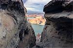 View of Lake Powell between rock formations, Alstrom Point, Utah, USA