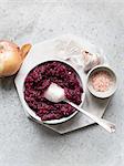 Grated beetroot with pink sea salt and garlic